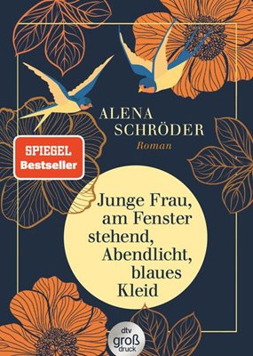 Image sur Schröder, Alena: Junge Frau, am Fenster stehend, Abendlicht, blaues Kleid